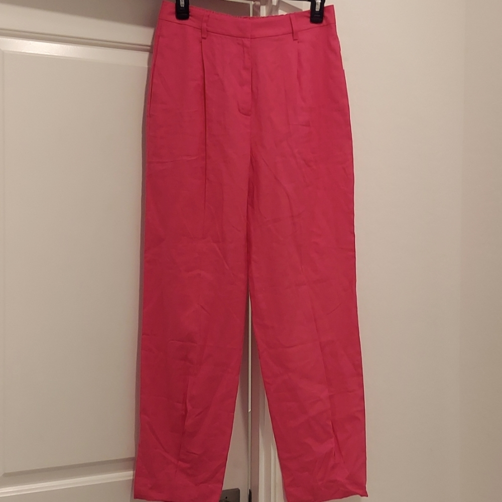 Relaxed fit linen pink pants